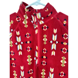 EDDIE BAUER Fleece Pullover Womens XL Red Aztec Geometric Quarter Zip Mock Neck thumbnail 2