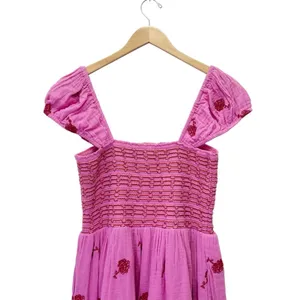 NWT Free People Tory Embroidered Mini Dress Pink Smocked Floral Boho Size Large thumbnail 8