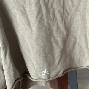ALO Double Take Pullover long sleeve tee cropped top Olive Branch raw crew thumbnail 5