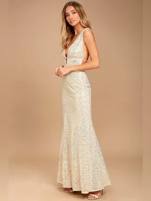 Lulu’s Wish Granted Beige Sequin Maxi Dress • Large • NWT thumbnail 3