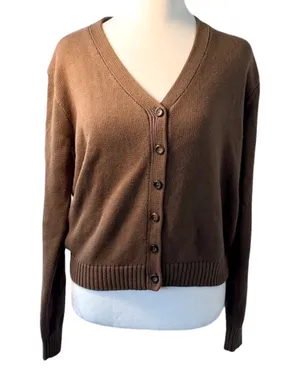 Brandy Melville Chocolate Brown Cardigan Sweater S M L thumbnail 2