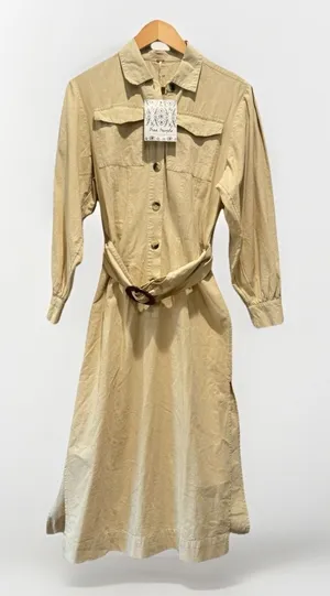 NEW‎ Free People Aubrey Belted Long Sleeve Utility Shirtdress in Cream Khaki XS thumbnail 1