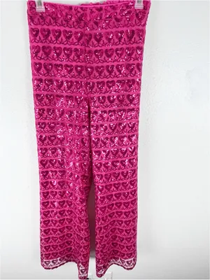 ELOQUII High Rise Hot Pink Lined Sequins Heart Trousers Pants Size 22 Boho Chic thumbnail 6