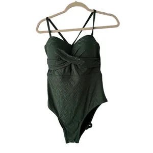 Cupshe Womens Green Chevron Textured Twist Front One Piece Swimsuit CAA12E3M014R thumbnail 10
