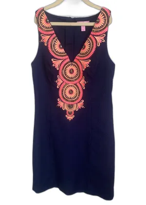 Lilly Pulitzer Embroidered Navy Medallion Janie Shift Dress 00 Preppy Coastal thumbnail 2