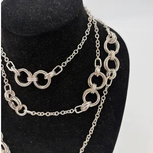 Banana Republic Set 2 Silver Tone Statement Links Chain Necklace Layered thumbnail 3