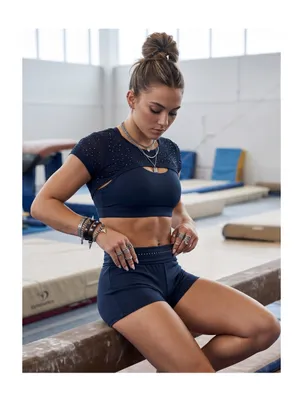 Motionwear ⍟ Roll Down Dance Gymnastics Short Shorts ⍟ Black Rhinestone ⍟ Small thumbnail 2