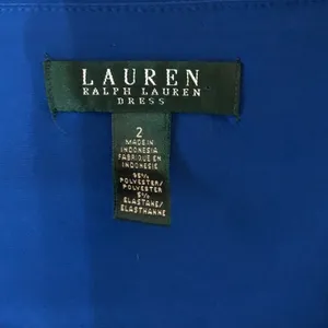 Lauren by Ralph Lauren Rusched Faux Wrap Dress in Blue. Size 2 thumbnail 4