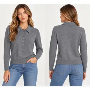 Zara Gray Marl Knit Wool Blend Polo Sweater S Long Sleeve Collared Lightweight thumbnail 2