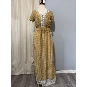 Emberley Women Yellow Geometric Print Maxi Dress Short Sleeve V‎ Neck Bohemian S thumbnail 3