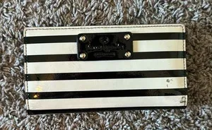 Striped black and white, shiny Kate Spade card wallet thumbnail 1
