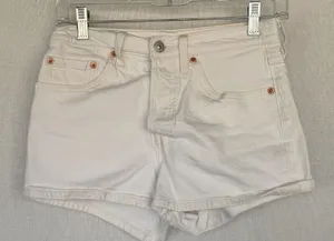 Levi's 501 White Denim High Rise Cuffed Jean Shorts 26 thumbnail 1