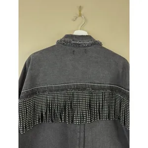 Denim Jacket Black Fringed Western Women’s Size S Embellished Festival Coachella thumbnail 8