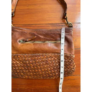 Langellotti Woven Leather Crossbody Bag Brown Made Italy Boho Cognac thumbnail 7