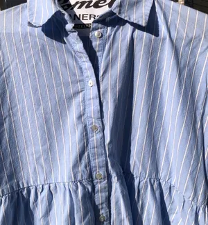 ZARA Blue Cotton Striped Long Sleeved Mini Shirt Dress S thumbnail 6