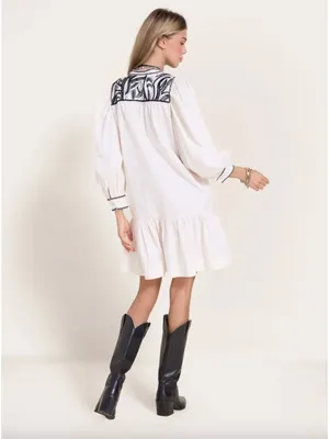 Scarlett Poppies Shelly Long Sleeve Mini Dress Vanilla Black Womens Size Small thumbnail 4
