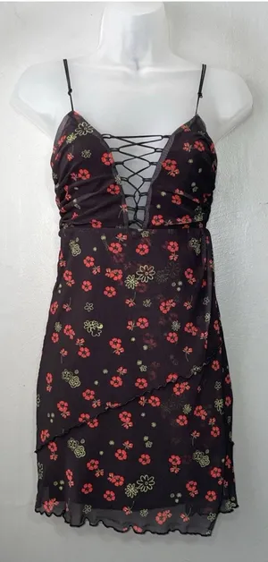 Urban Outfitters Mini Dress Juniors Size Small Black Floral Mesh Y2K Whimsigoth thumbnail 1