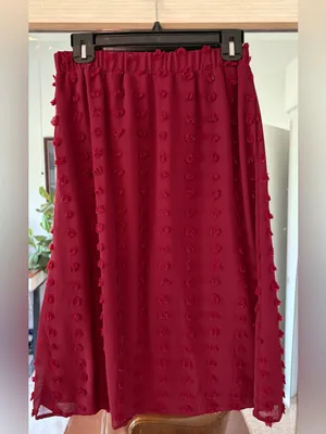Polagram Midi Skirt in deep Red Bubble detail size Small pull on Sunday church thumbnail 2