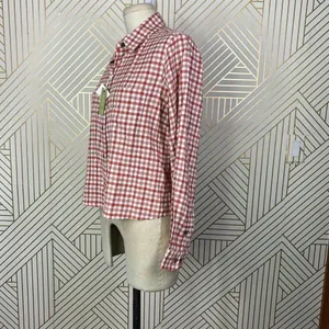Marine Layer Madeline Relaxed Crop Shirt in Red & White‎ Plaid Size US Medium thumbnail 8