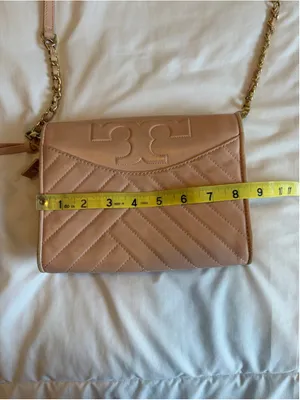 Tory Burch Alexa Quilted Leather Crossbody Bag Purse Pink Gold L1 thumbnail 11