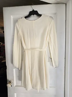 Altar'd State Cream Tunic with Navy Embroidered Yoke Medium Boho Style thumbnail 3