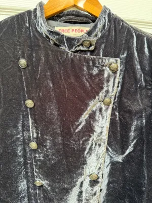 Free People Military Victorian Jacket Goth Dark Gray Velvet Intricate Buttons S thumbnail 3