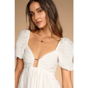NWT Lulus Sunny Day Stunner White Eyelet Embroidered Babydoll Dress LWD Party L thumbnail 9