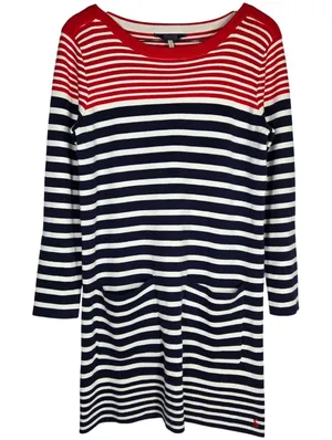 Joules‎ Knitwear Womens Striped Long Sleeve Sweater Dress Pockets Red Navy thumbnail 1