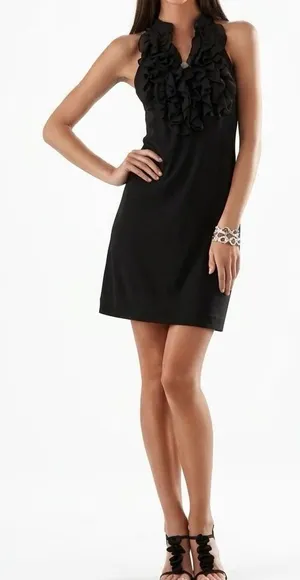 NEW White House Black Market Ruffle Halter Dress Black MEDIUM womens thumbnail 1