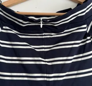 Bec & Bridge Striped Off The Shoulder Bodycon Dress Navy and White thumbnail 2
