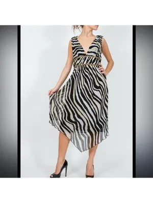 Trina Turk Zebra Print Silk Dress – Size Medium (8) – Ashley Tisdale 2000s thumbnail 2