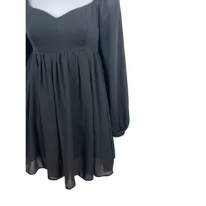 Abercrombie & Fitch Black Smocked Babydoll Mini Dress XS Sheer Sleeve Coquette thumbnail 3