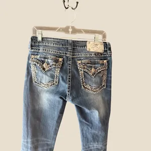 Miss Me Y2k Low Rise Bootcut Jeans Blue Embellished Rhinestone Size 29 thumbnail 2