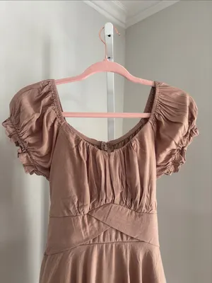 Altar'd State Taupe Haisley Double Layered Romper Mini Puff-Sleeve Tiered Size L thumbnail 4