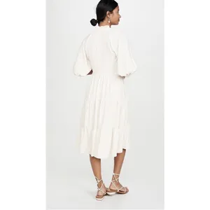 Amanda Uprichard Saffron Dress 3/4 Sleeve Ruffle Tiered Midi white xs‎ thumbnail 4