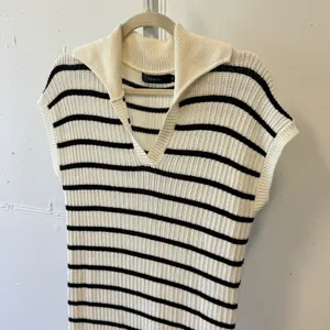 ZESICA Striped Knit Midi‎ Dress White Black Polo Collar Sleeveless Medium Cruise thumbnail 3