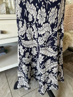 Ralph Lauren Vtg navy beige boho western country floral pull on midi skirt 10 L thumbnail 7