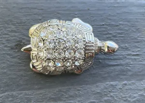 Vintage Silver Tone Turtle Brooch Featuring a Sparkling Rhinestone Shell thumbnail 1