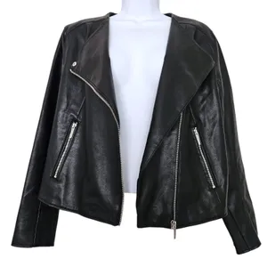Mango MNG Faux Leather Biker Moto Jacket Womens Medium Black Zip thumbnail 6