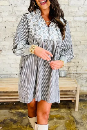 Boutique Blue and white stripe long sleeve mini dress thumbnail 1