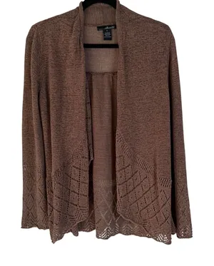 Willi Smith Brown Knit Cardigan SweaterCrochet‎ Size S Boho Western Festival thumbnail 1