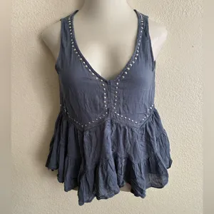 Abercrombie & Fitch Silver Sequins Dusty Blue Boho Babydoll Blouse M thumbnail 3