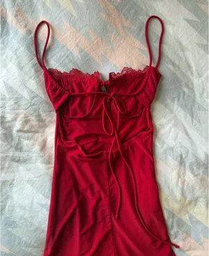 Red Lace Trim Strappy Mini Dress XS thumbnail 6