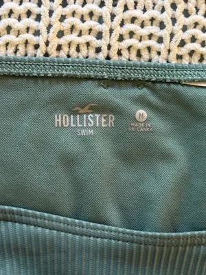 Hollister Ribbed Deep Olive Green Bikini Bottom Cheeky Cutout Medium Swimwear thumbnail 4