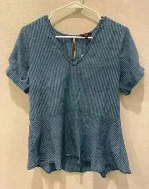 1250*C Women’s Denim Striped Shirt Short Sleeves‎ Size S thumbnail 1