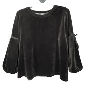 Karl Lagerfeld Paris Black Velvet Bow Sleeve Top XL L8WH9846‎ thumbnail 9