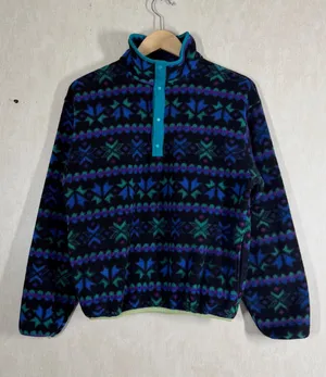 L.L. Bean Women’s Vintage 90s Southwest Aztec Navajo Fleece Pullover Snap-T M thumbnail 1