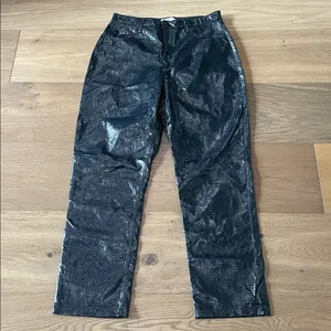 Abercrombie & Fitch 90s Straight Ultra High Rise Navy Vegan Leather Pants thumbnail 3