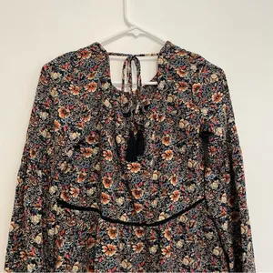 KNOX ROSE Smocked Floral Tie Back Top Black Etc Boho Long Sleeve Peasant Blouse thumbnail 14