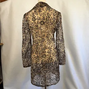 Vintage 90's Breakin Loose Sheer Floral Leopard Print‎ Duster Brown Black 5/6 thumbnail 4
